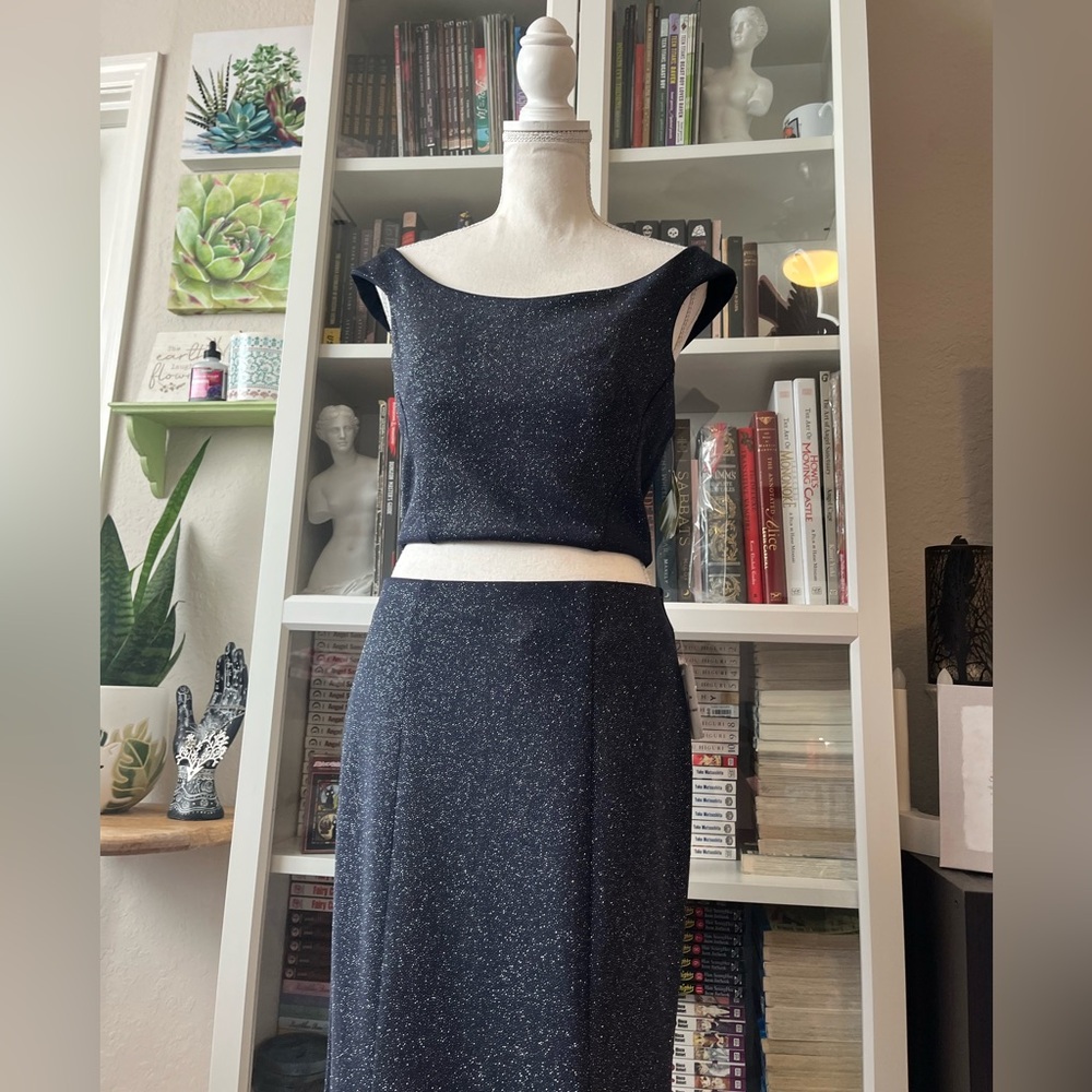 NWT Windsor Midnight Navy Blue Two-Piece Glitter Shimmer Prom Gown Dress Bodycon - Picture 8 of 13